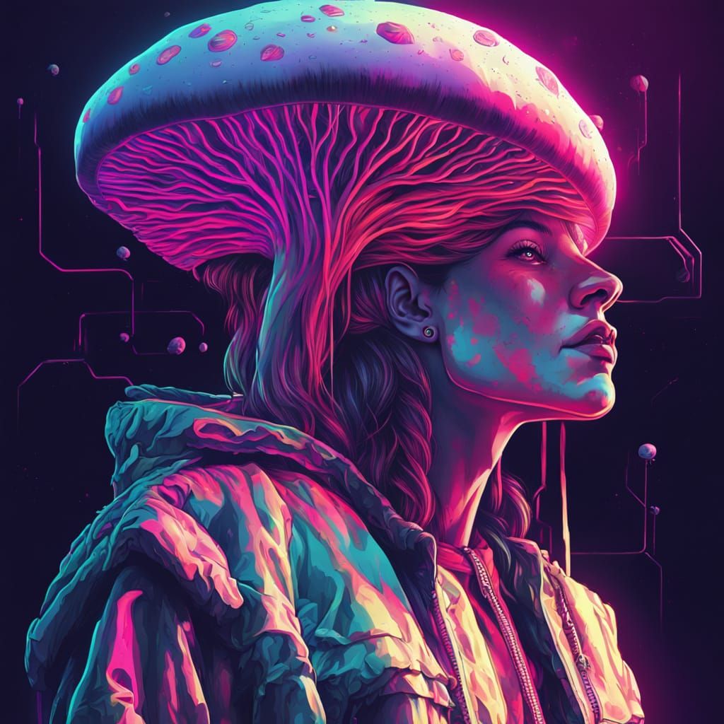 Fungi Human in Synthwave Neon Style