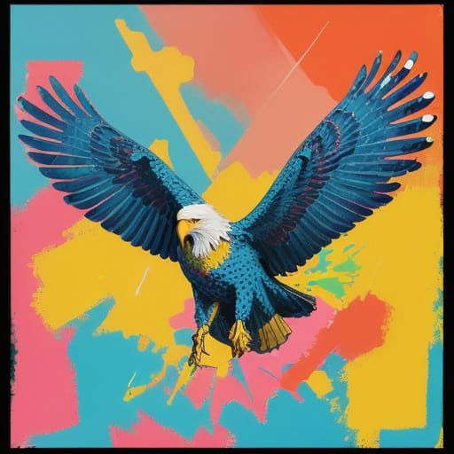 A portrait of an American Eagle with its wings spread open
i...