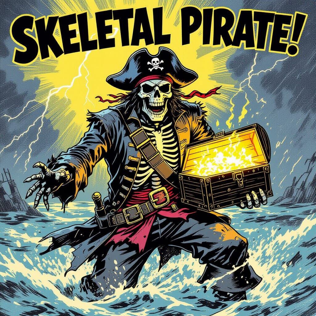 Skeletal Pirate Captain Rises in Horror Comic Style