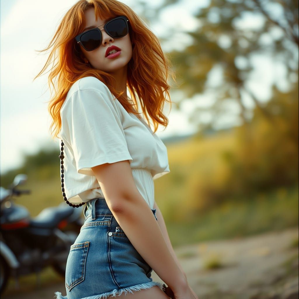 Seductive Hippie Goddess in Amber Hued Sunset