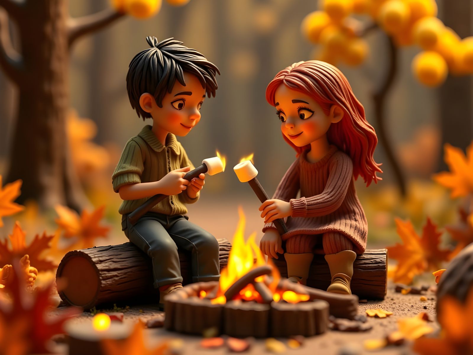 Couple Toasting Marshmallows in Whimsical Claymation Autumn ...