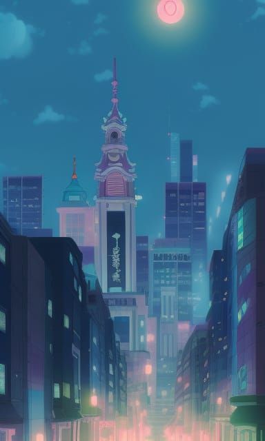 Philadelphia Cityscape in Takeuchi-Inspired Anime Style