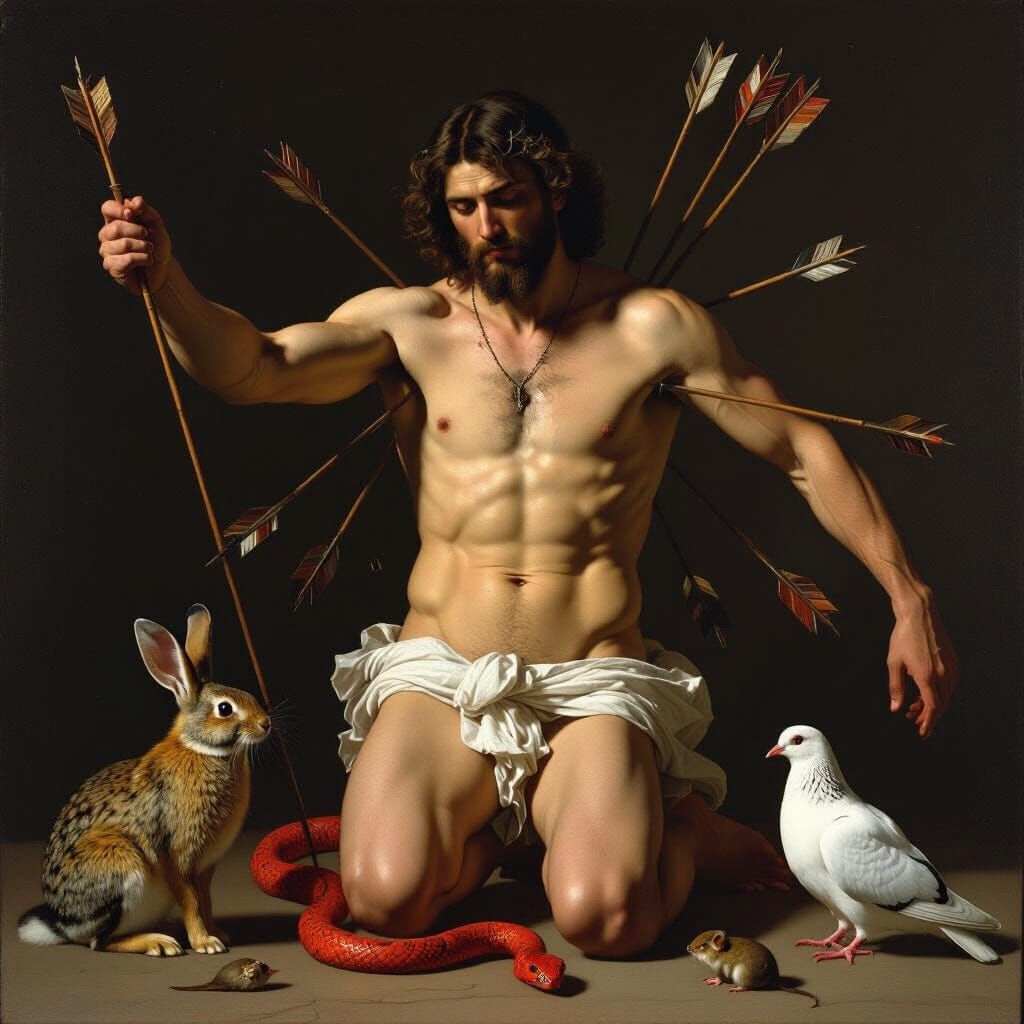 Saint Sebastian with Animals in Dramatic Chiaroscuro