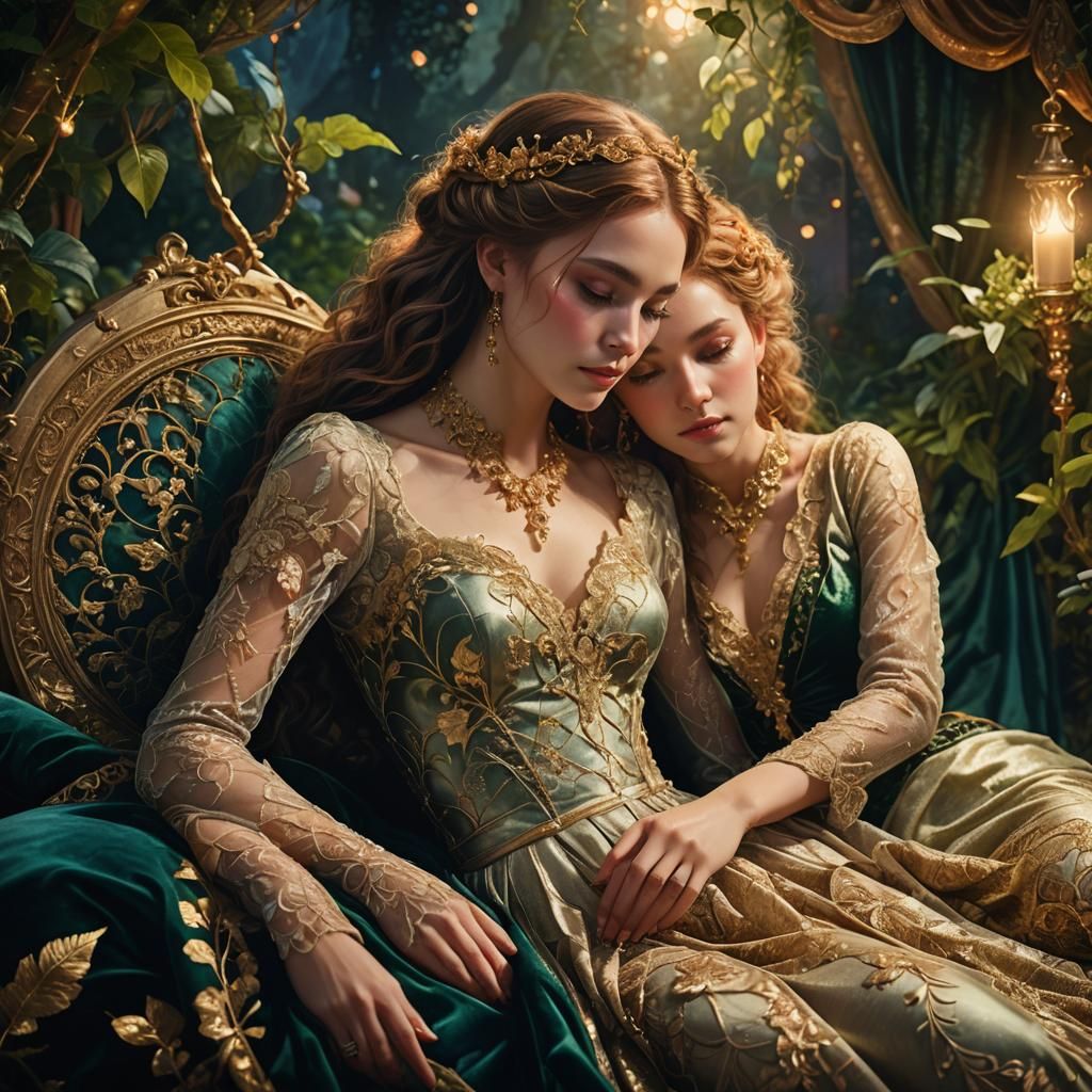 Elegant Women Entwined in Fantasy Art