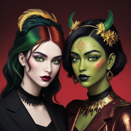 Pop Art Women with Peacock Feathers and Gold Skin