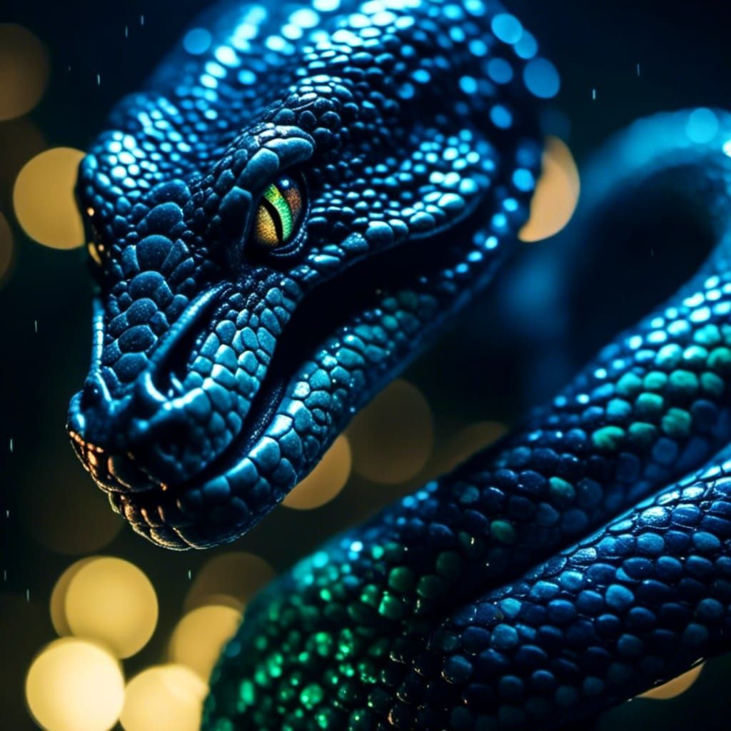 Bioluminescent Nagini: Dark Fantasy Portrait in 8K