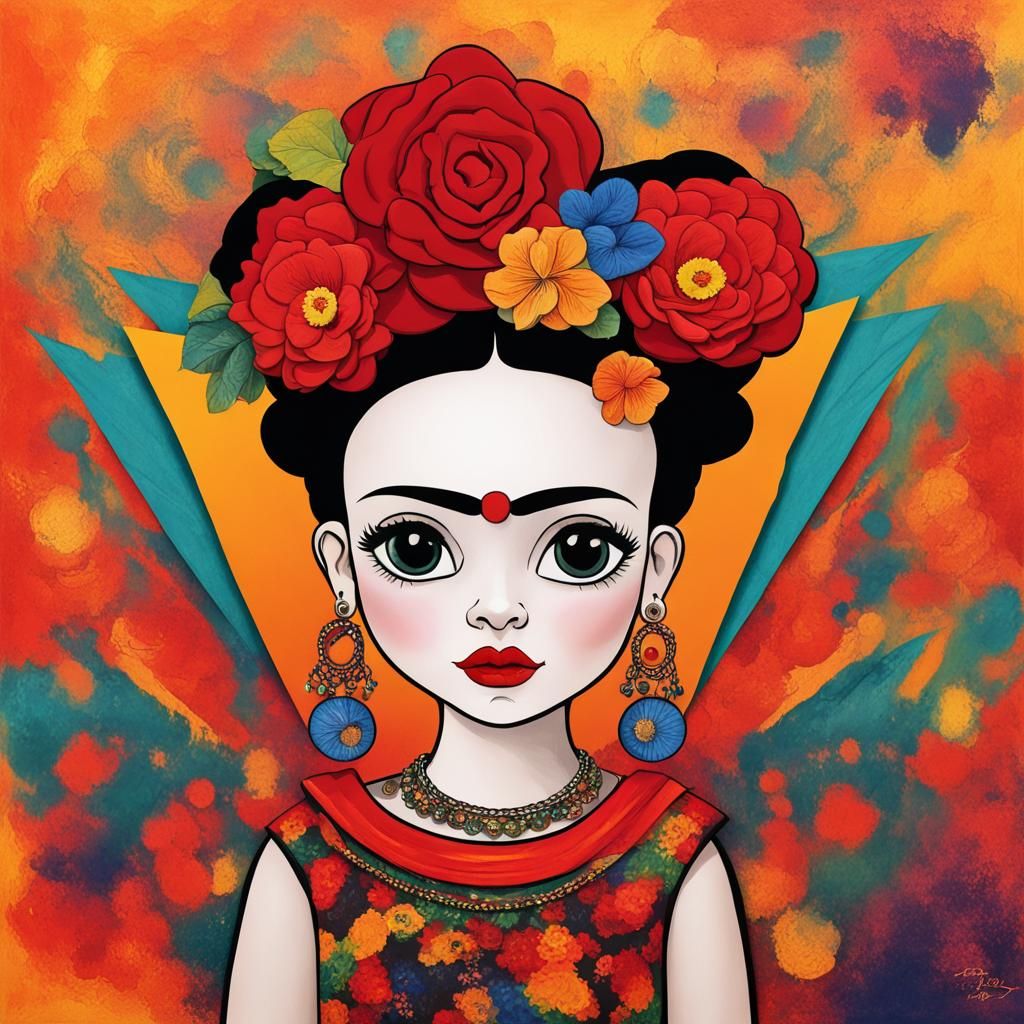 Betty Boop as Frida Kahlo in Abstract Art Style