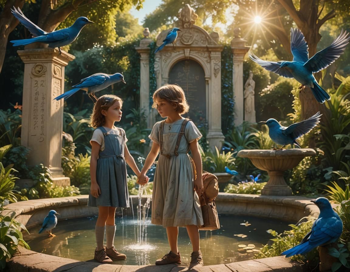 Children in Mystical English Garden