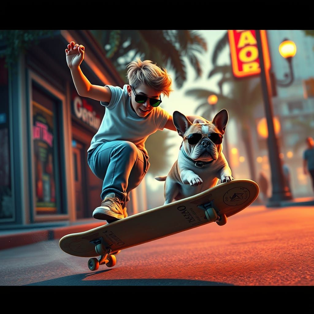 Skateboarder and Bulldog Match Sunglasses in Fantasy Matte P...