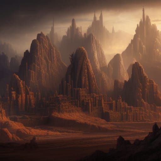 Dark Desert City in a Cinematic Fantasy Landscape