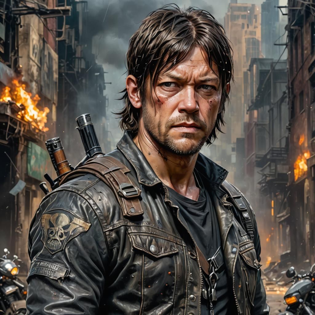 Daryl Dixon as Post-Apocalyptic Punk, Acrylic Painting