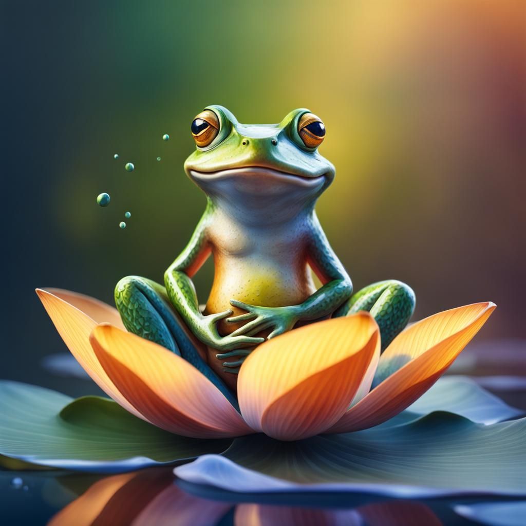 Meditating Frog in Lotus Position: Hyperrealistic Splash Art