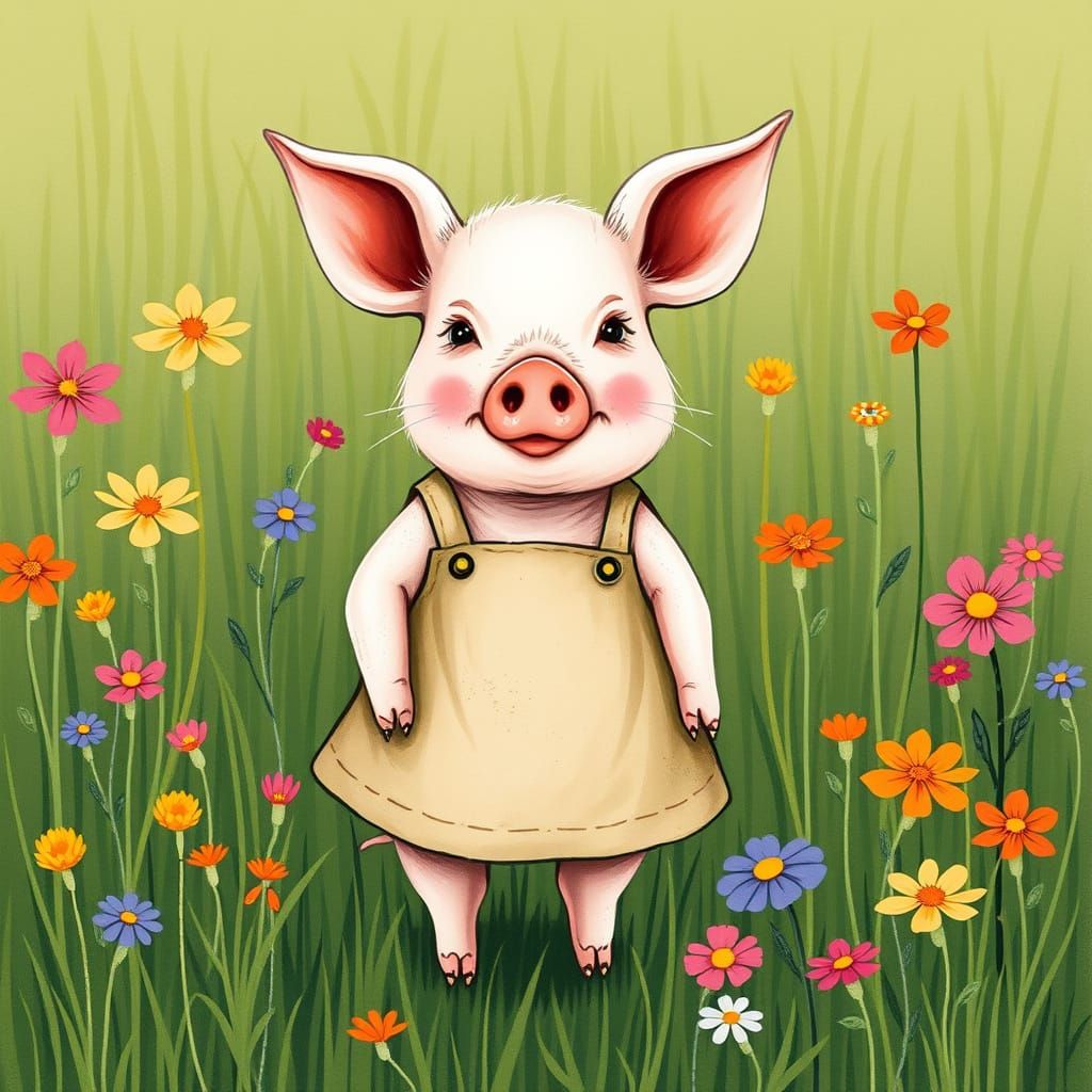 Piglet in Meadow, Beatrix Potter Style