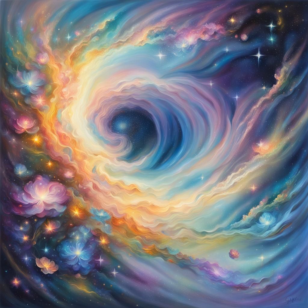 Radiant Cosmic Petal in Ethereal Oil Painting