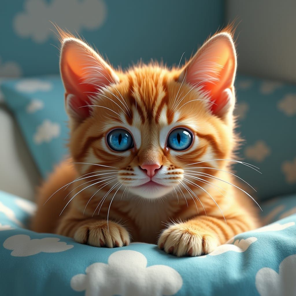 Orange Tabby Cat with Piercing Blue Eyes