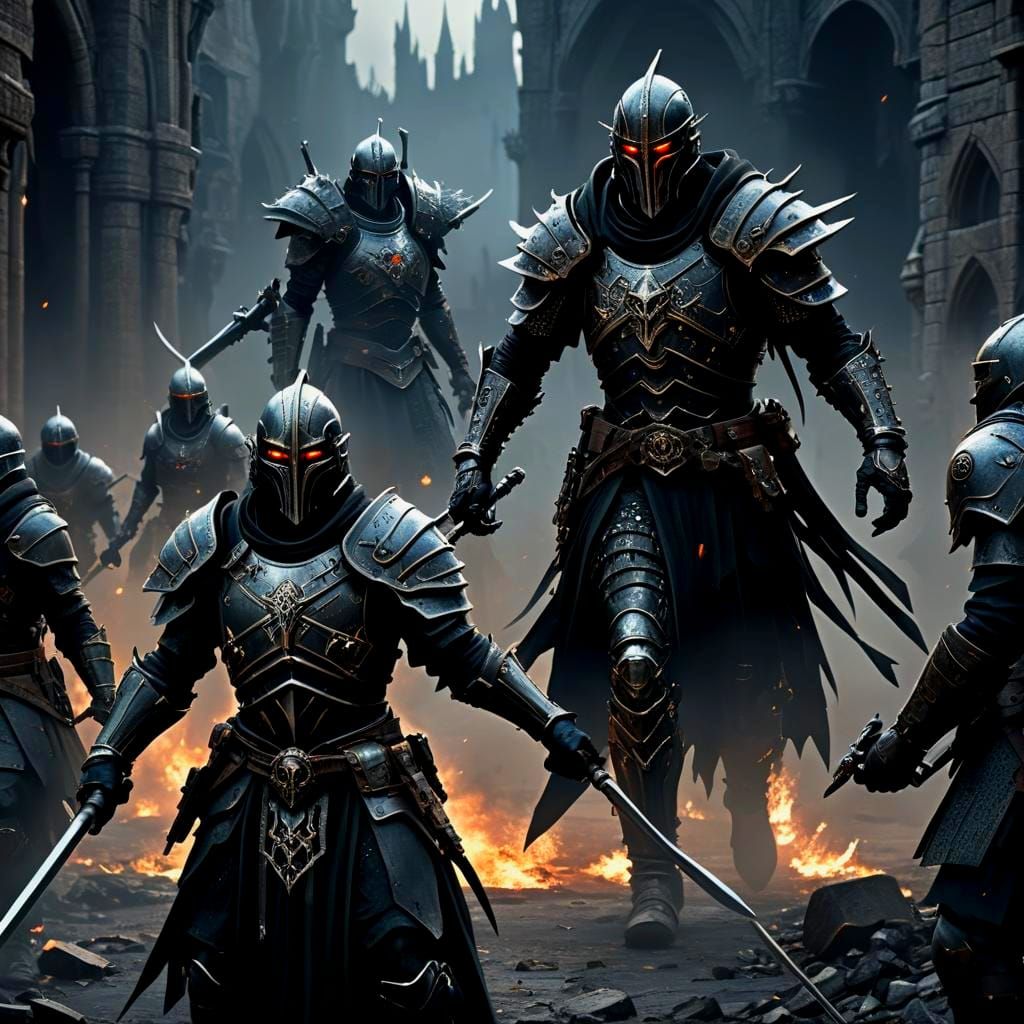 Futuristic Warrior Versus Medieval Soldiers in Dark Fantasy ...