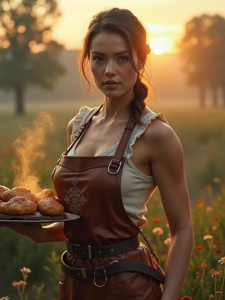 Elegant Waitress Portrait in Digital Painting Style