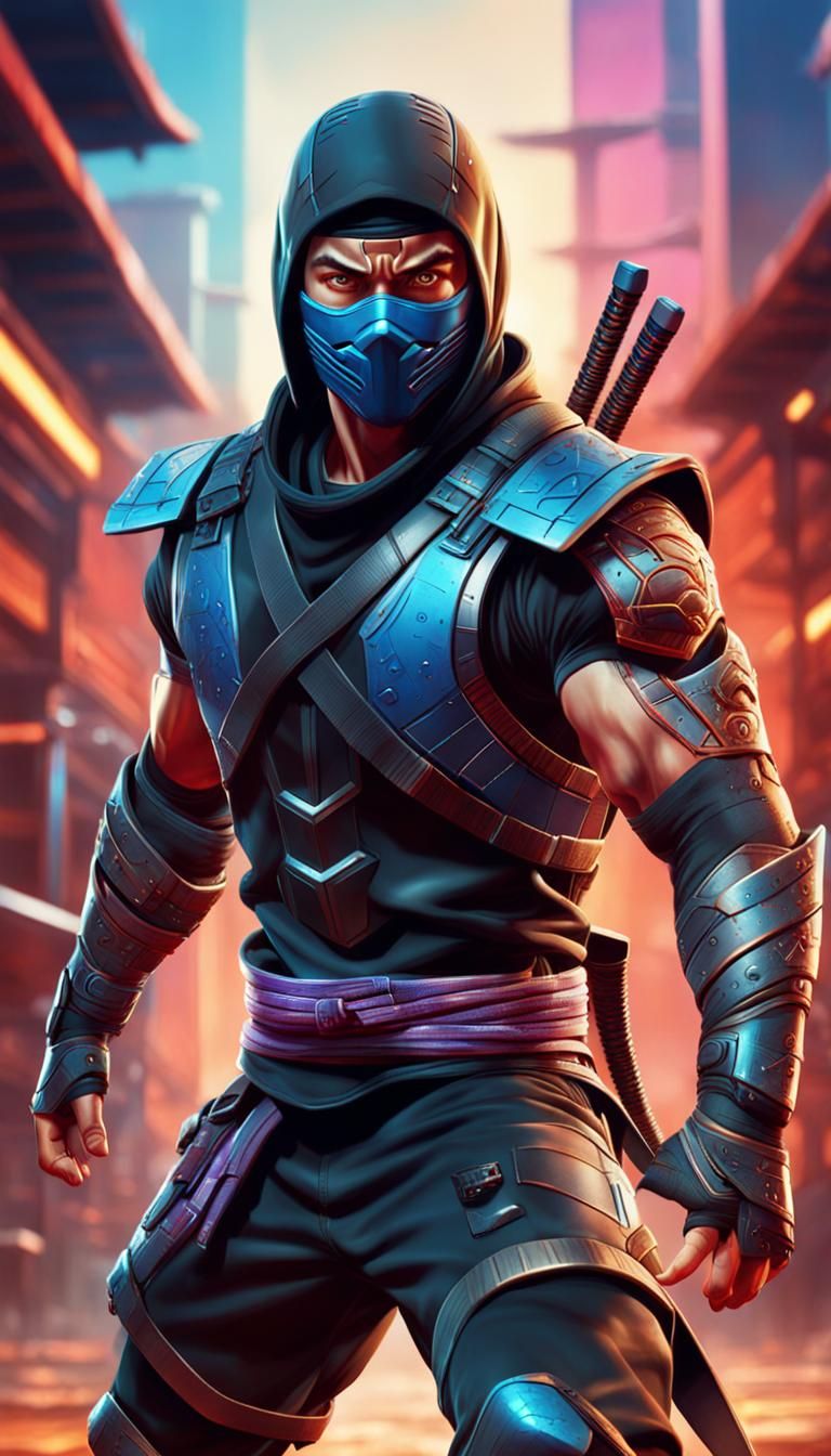 Futuristic Ninja Warrior in Hyperrealistic Splash Art