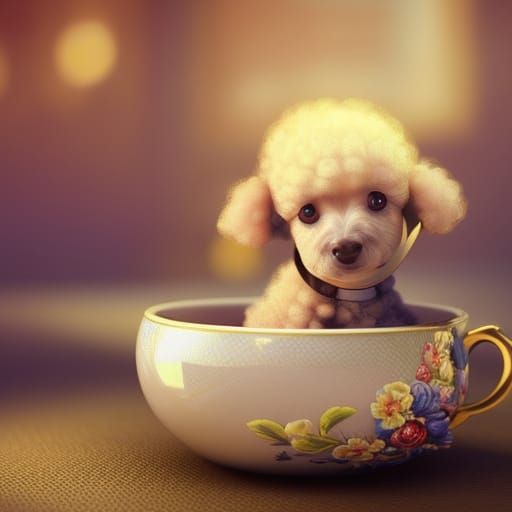 Cute Poodle in Teacup: Fantasy Concept Art