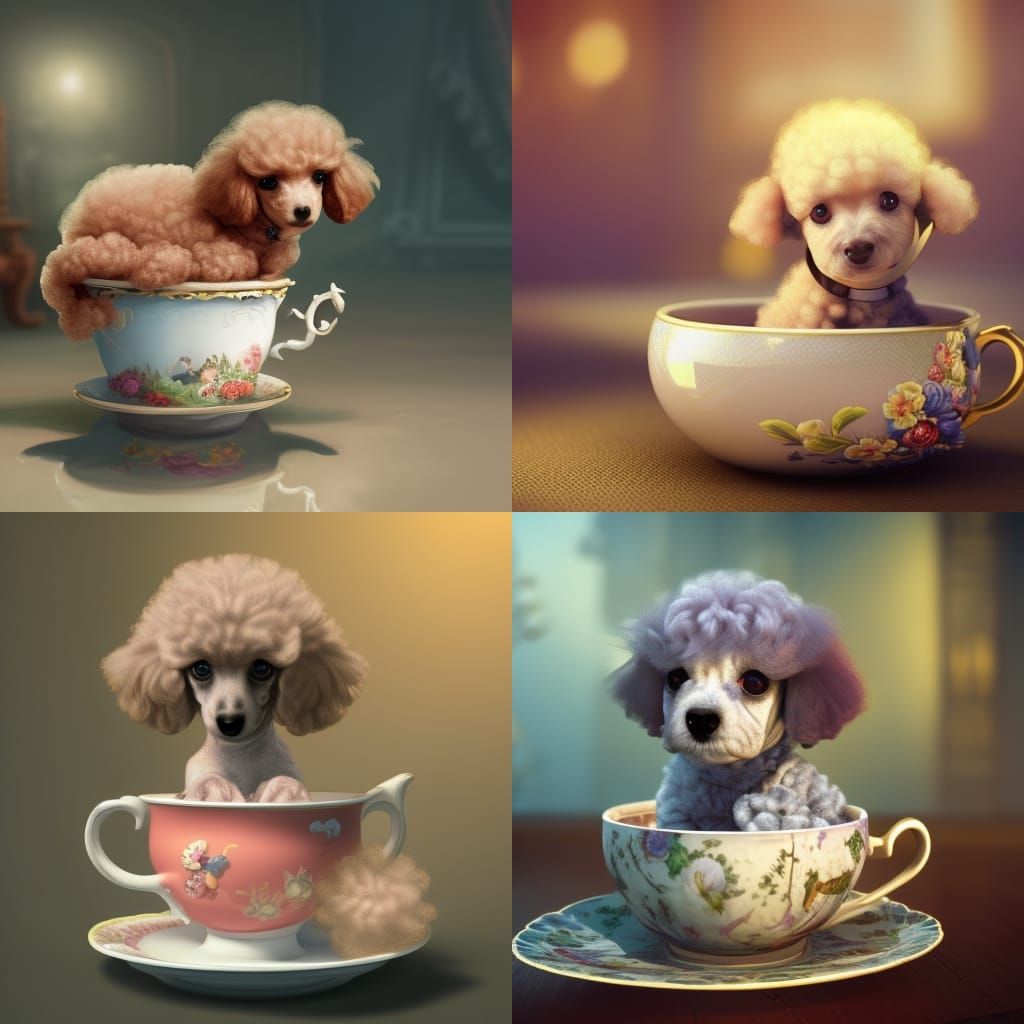 Cute Poodle in Teacup: Fantasy Concept Art