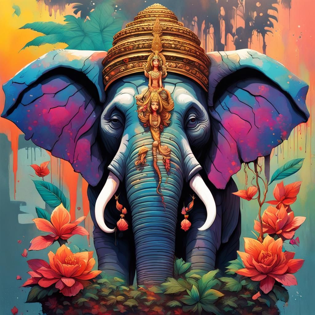 Elephant Goddess at Overgrown Cambodian Temple