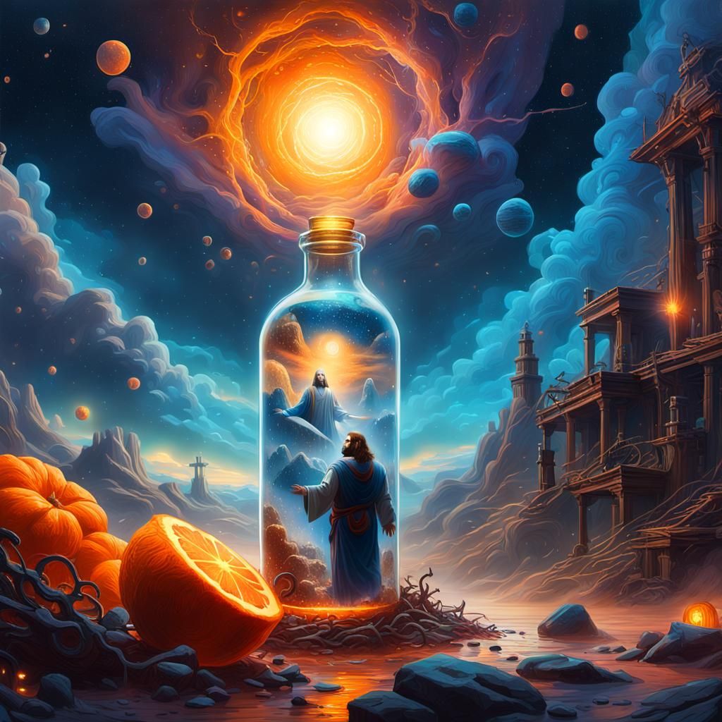 Jesus in Mystical Bottle, Fantasy Concept Art