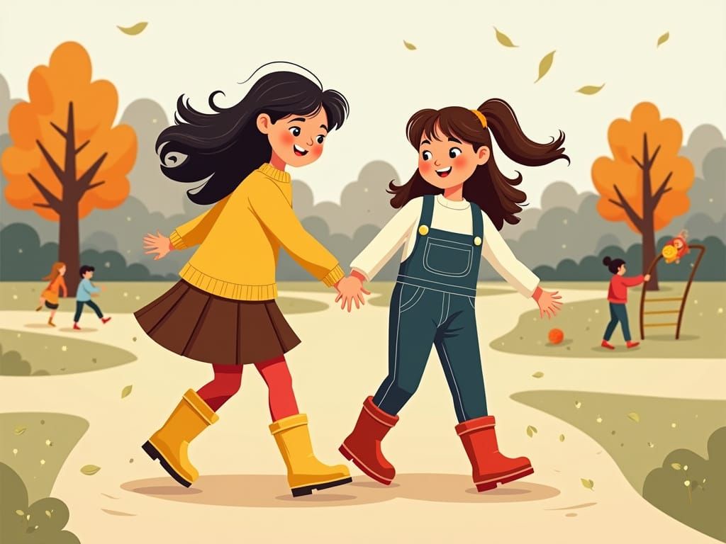 Autumn Playground Fun: Girls in Cozy Fall Outfits