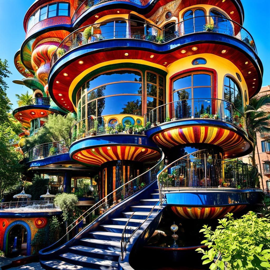 Iridescent Snail House Architecture in Psychedelic Style