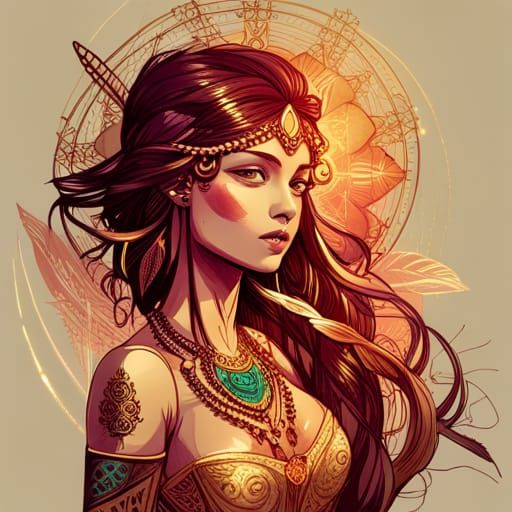 Steampunk Indian Princess in Digital Painting Style