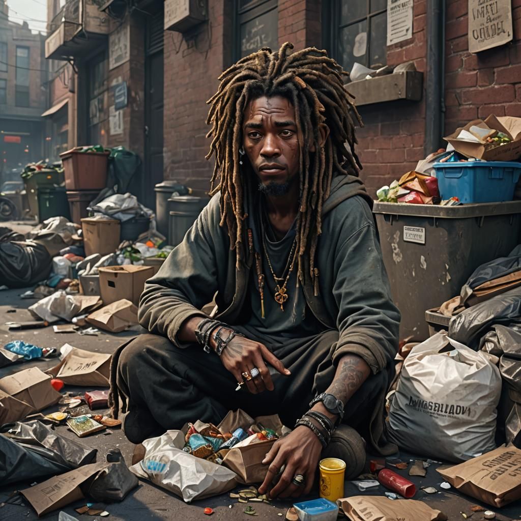 Detailed Matte Painting of a Homeless Person