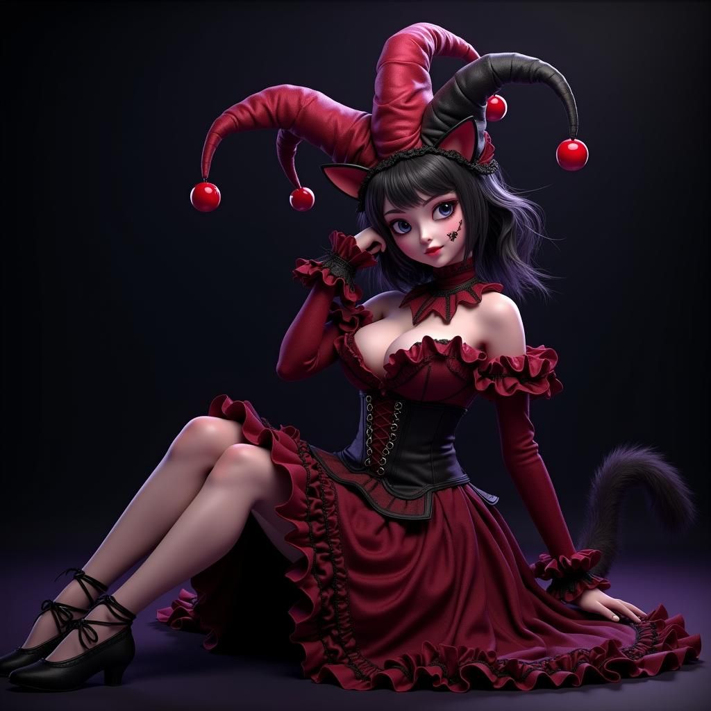 Victorian Vampire Jester Girl in Anime Style