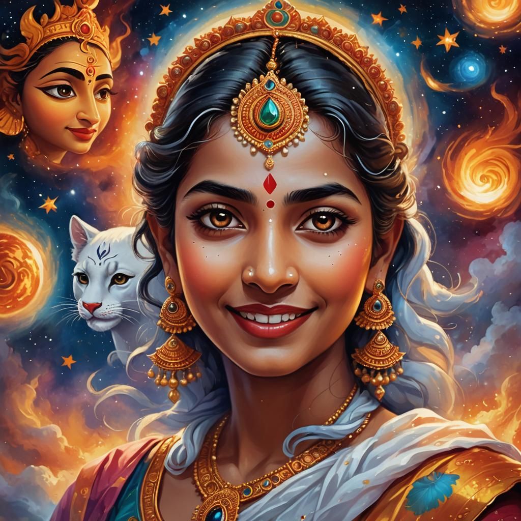 Yashoda and Krishna with Universe - Digital Painting