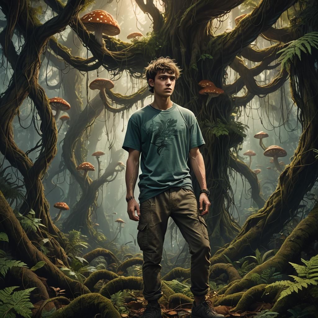 Eerie Forest: Melancholy Man in a Detailed Matte Painting