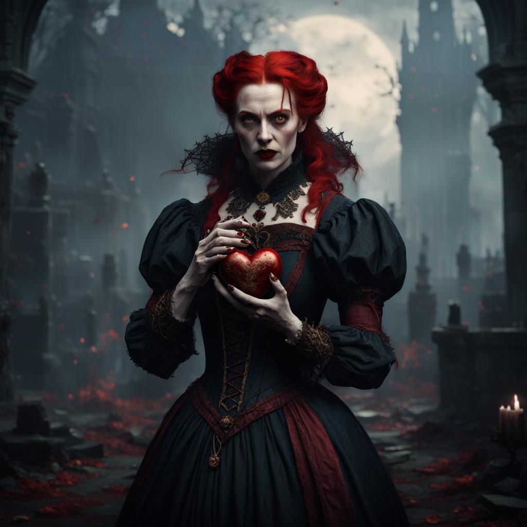 Red-Haired Vampire Woman with Bloody Heart