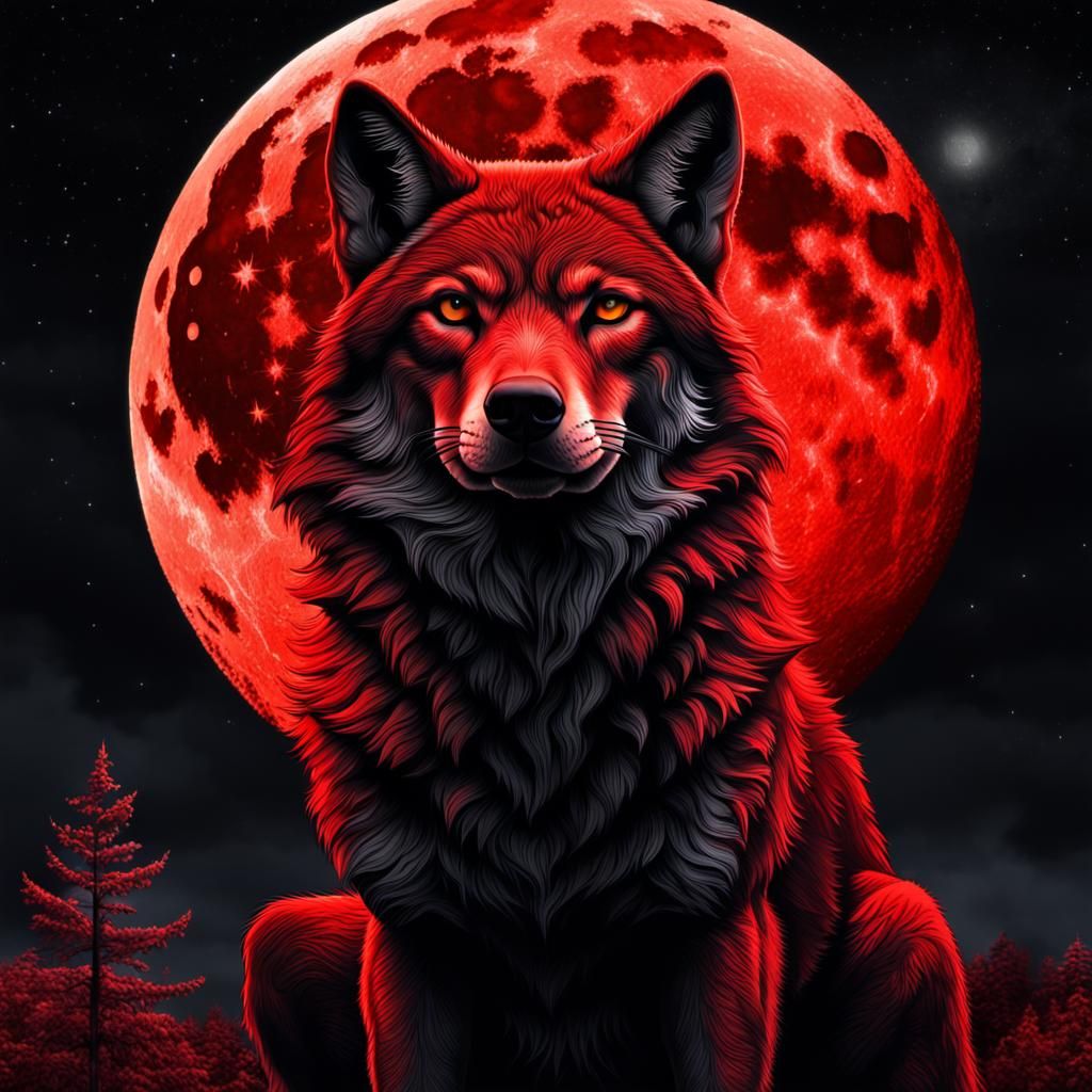 Vibrant Red Wolf Howling at the Moon