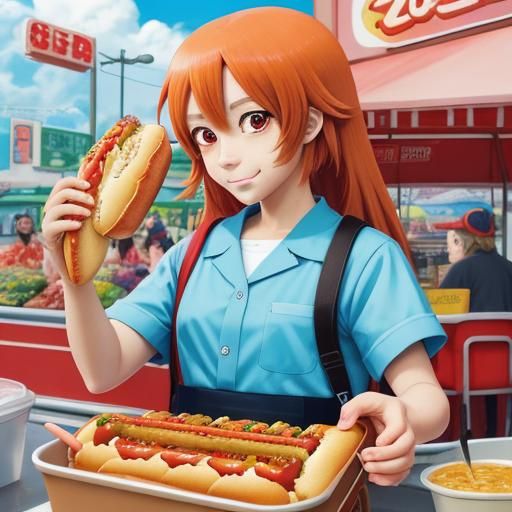 Anime Style Hot Dog Food Illustration