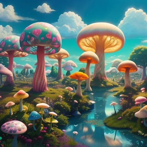 Dreamlike Alien Field with Luminous Flora