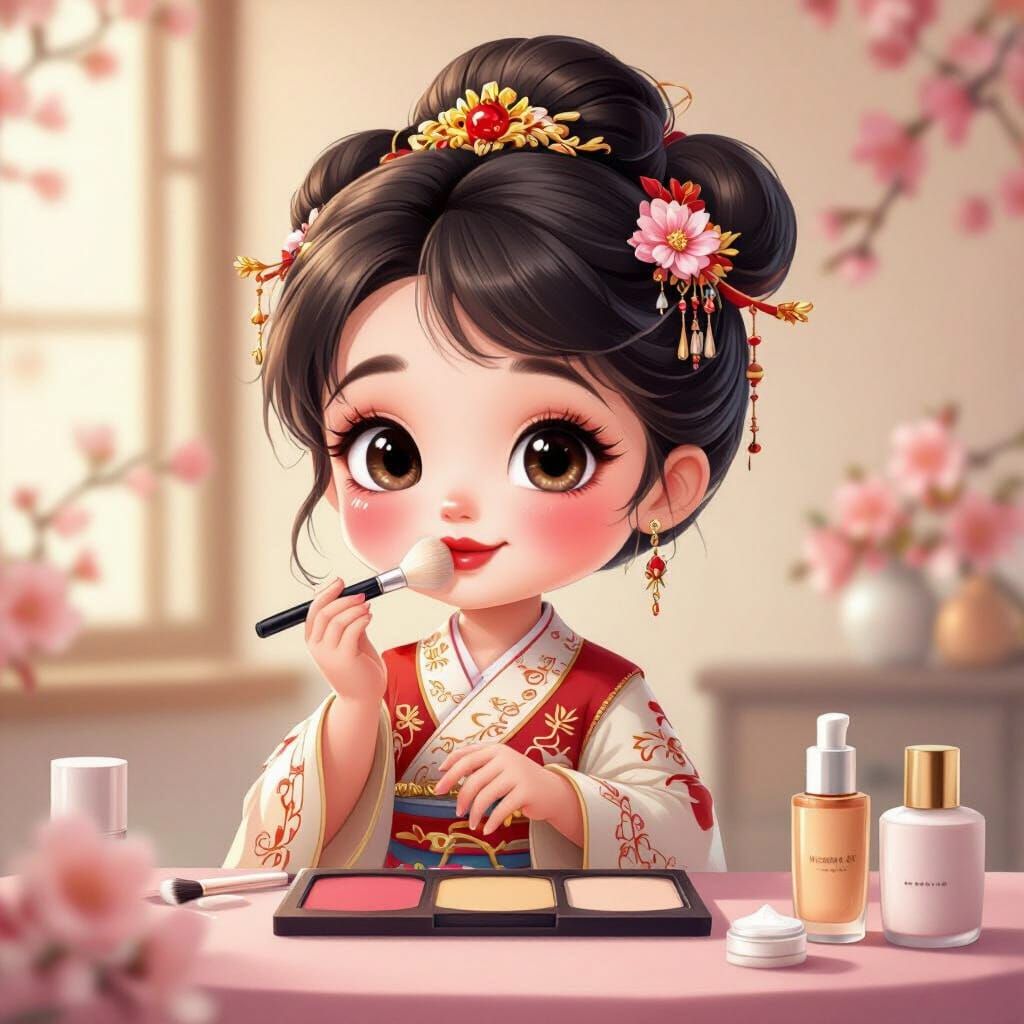 Animated Goddess of Ice and Fire Applying Makeup