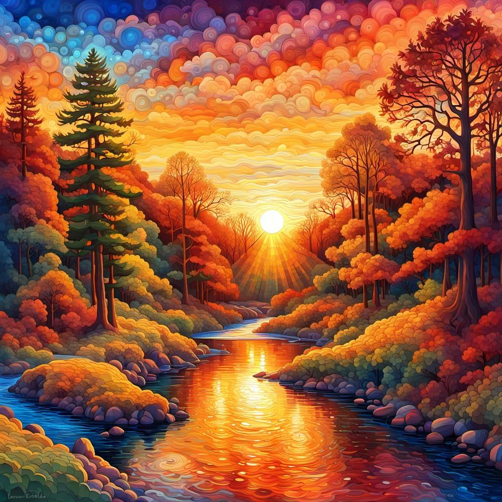 Colorful Watermill Scene in Digital Illustration