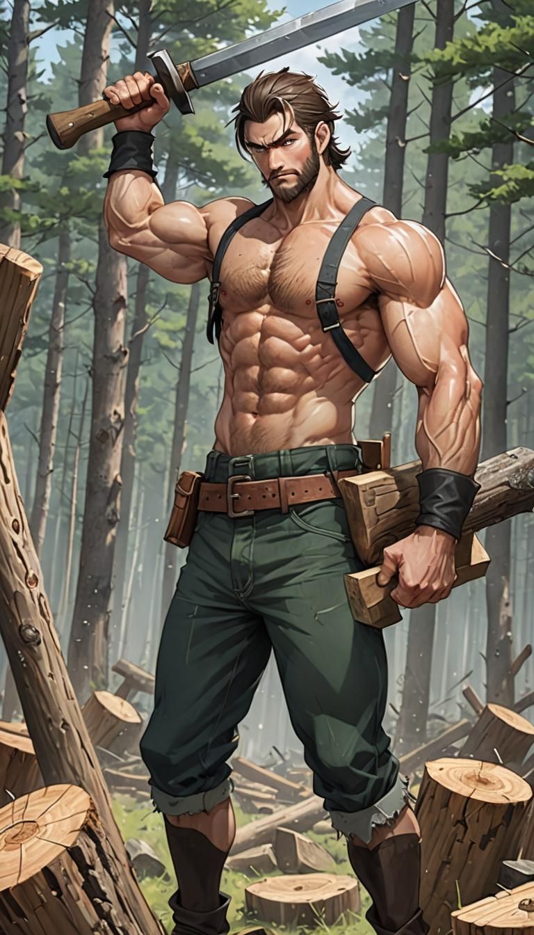 Anime Style Lumberjack Hard at Work