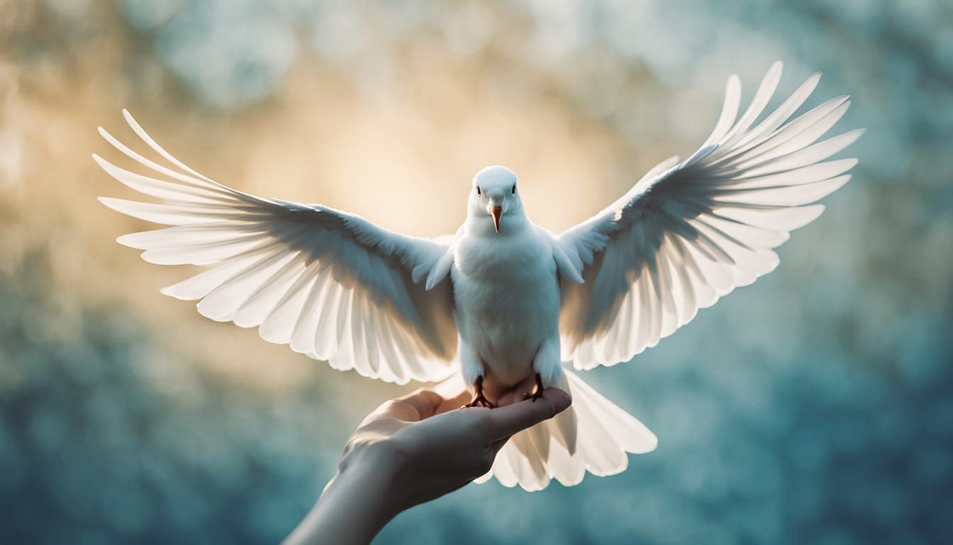 White Doves in Gentle Watercolor Double Exposure