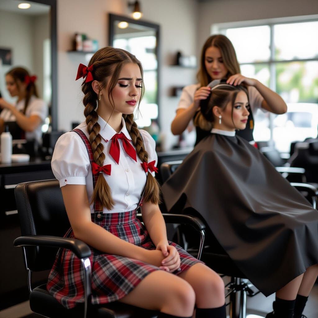 Young Woman Weeping in Hair Salon, Professional Photography