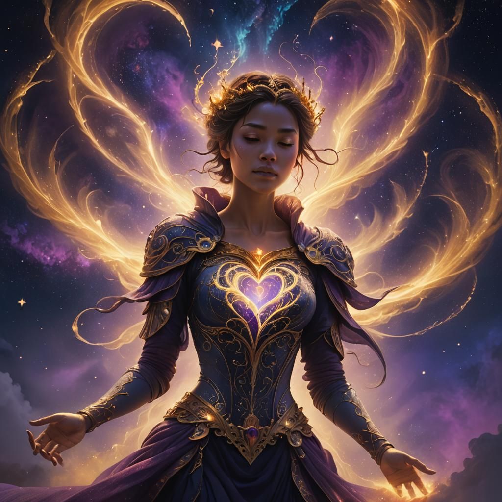 Ethereal Figure with Glowing Heart: Fantasy Concept Art