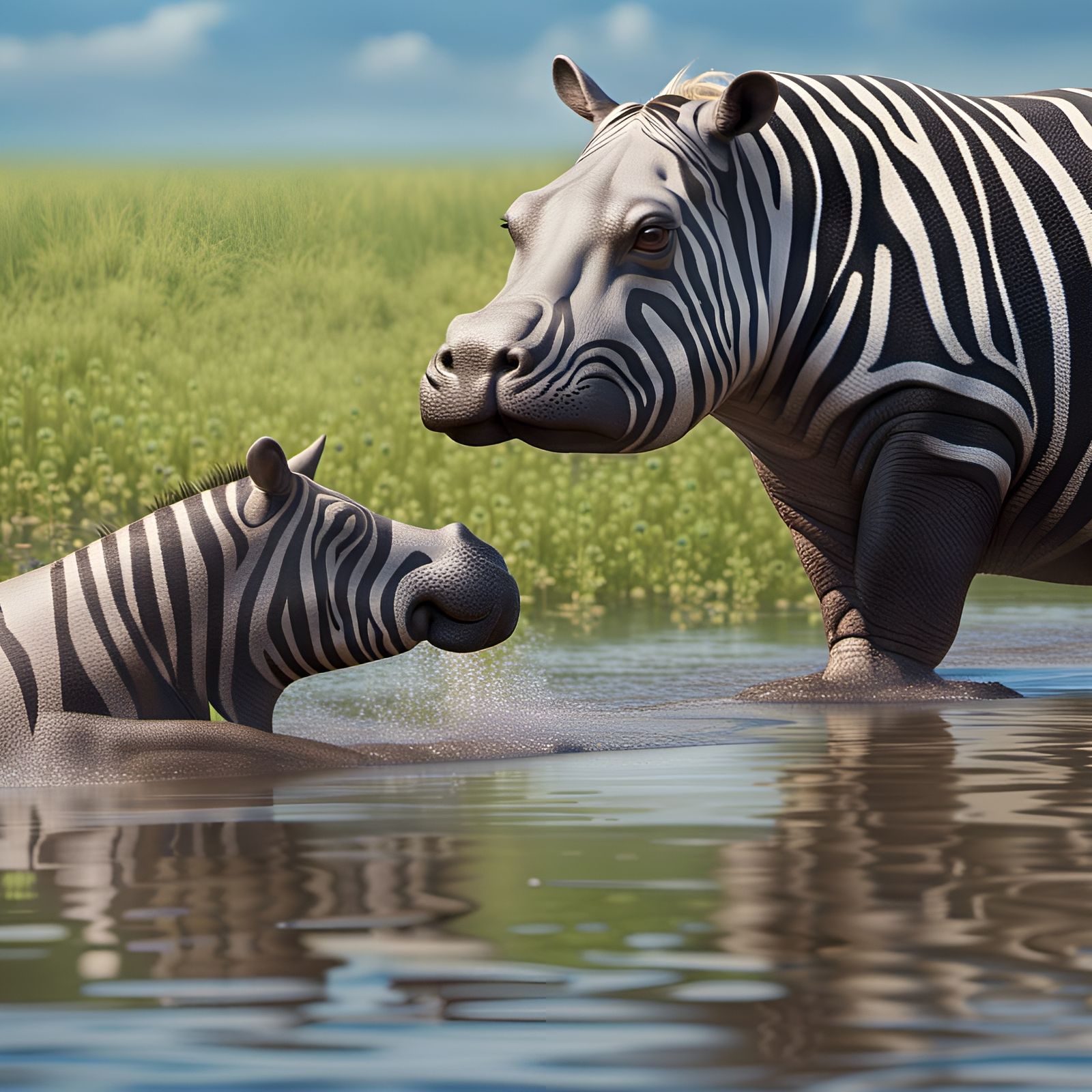 Zebra Striped Hippopotamus in High Resolution