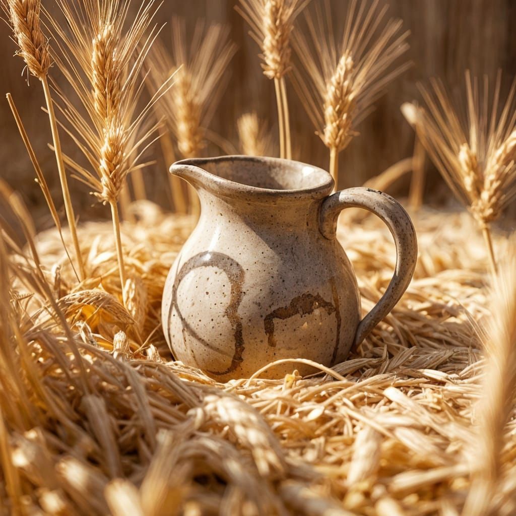 Rustic Pitcher in Golden Oats Landscape