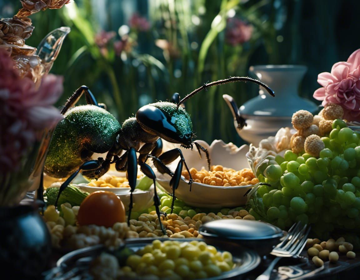 Hyperrealistic Ant's-Eye View of a Breakfast Table