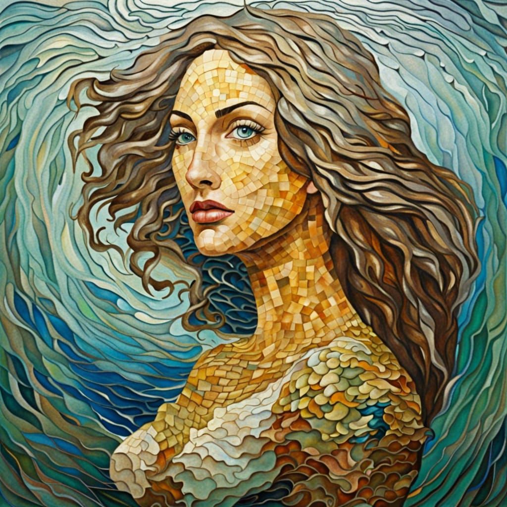 Botticelli Mermaid Mosaic Surrealism