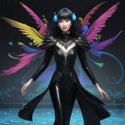 Psychedelic Rain of Words: Surreal CGI Image