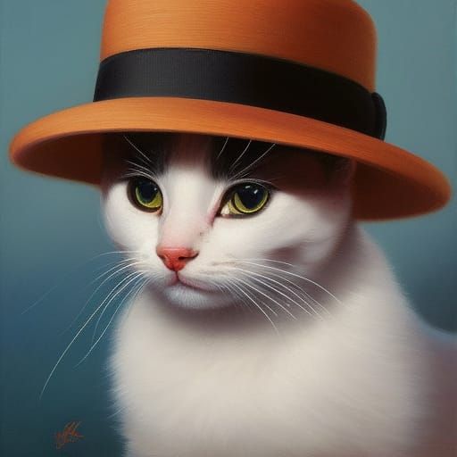 Kitten Portrait with Hat in Anime Impasto Style