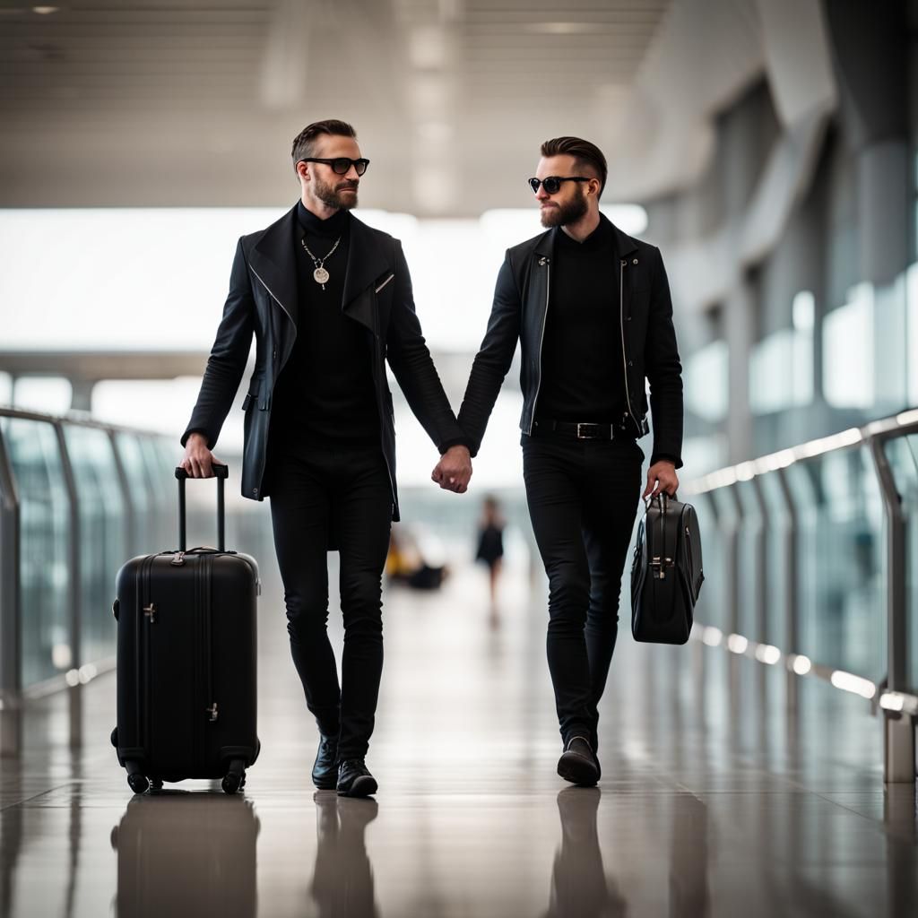 Stylish Gay Couple at Airport: Professional Photography